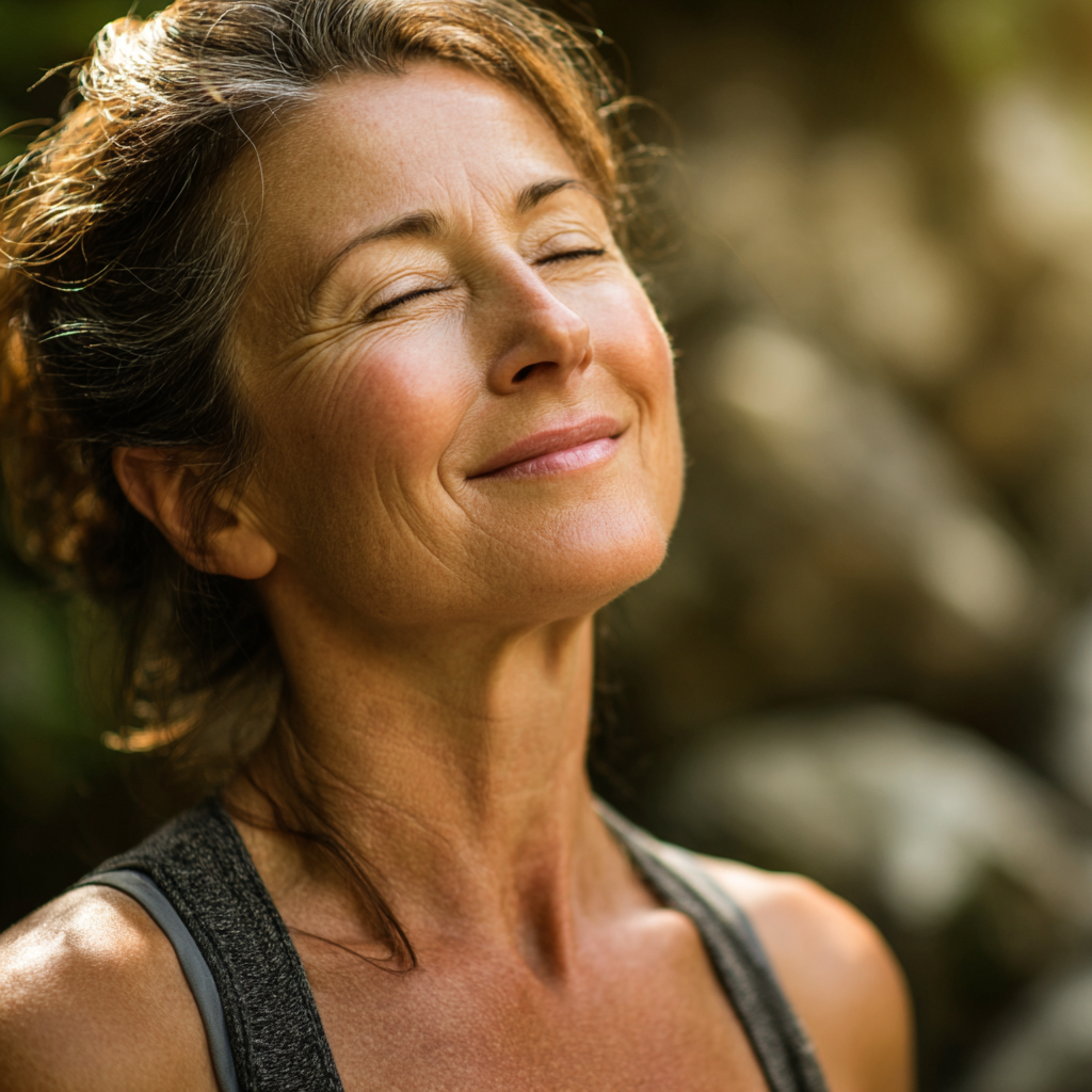 Досвідчений інструктор йоги європейської зовнішності віком 40 років демонструє правильну техніку виконання асани у затишній студії, усміхаючись та показуючи професіоналізм